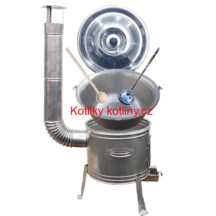 Železný kotlík 30 L (0,75 mm) + nerezová kotlina 45 cm + vařečka a naběračka TOPLUX