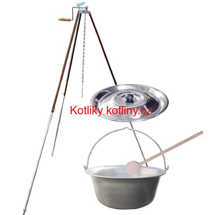 Nerezový kotlík 15 L (1,5 mm) + teleskopická trojnožka s pojistnou kladkou + poklice