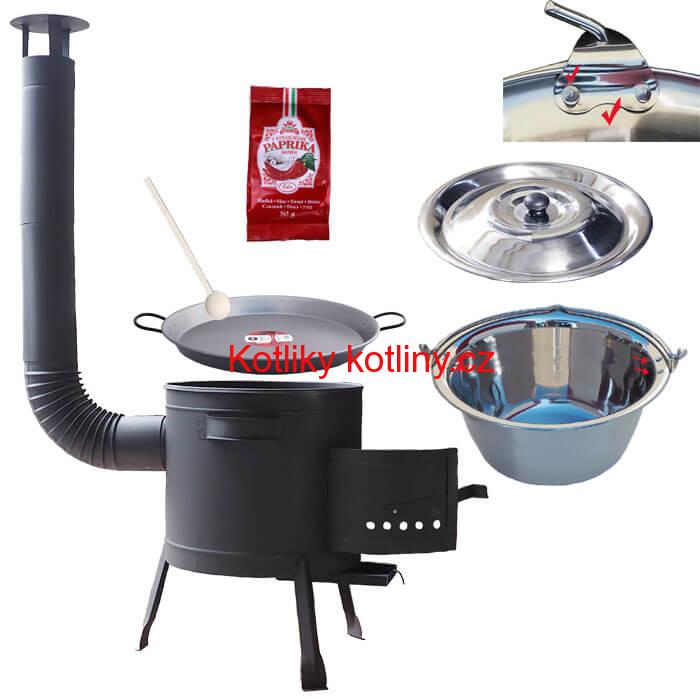 Zesílený nerezový kotlík 15 L (0,8 mm) + Paella ocelová pánev + nízká žáruvzdorná kotlina 36 cm PLUS 600