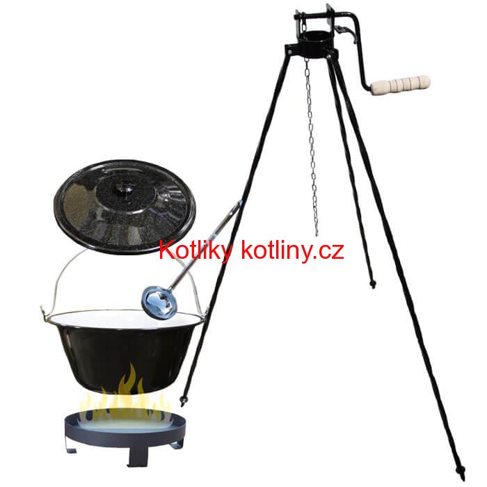 Smaltovaný kotlík 13 L (1,2 mm) + Ohniště + stojan s kladkou VAR