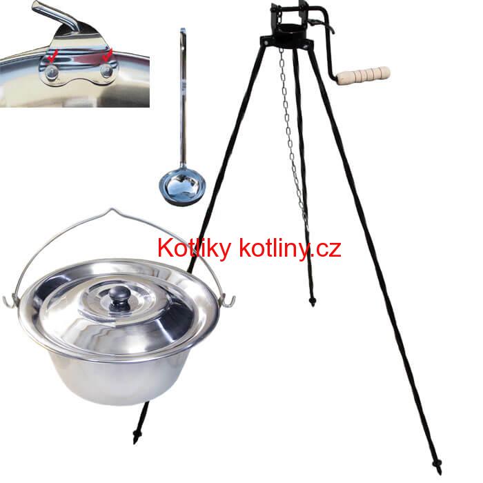 Nerezový kotlík 20 L (0,8 mm) s nýty + stojan s kladkou VAR