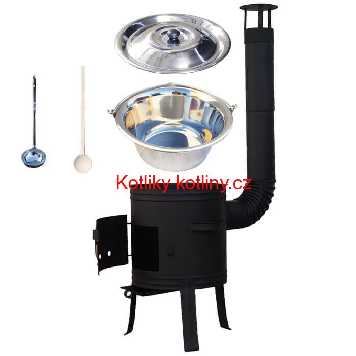 Nerezový kotlík 10 L (1,2 mm) + nízká žáruvzdorná kotlina 33 cm PLUS 700 + vařečka a naběračka