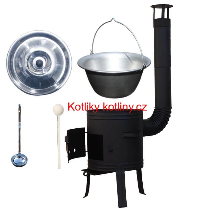Nerezový kotlík 10 L (1,5 mm) + nízká žáruvzdorná kotlina 33 cm PLUS 700 + vařečka a naběračka
