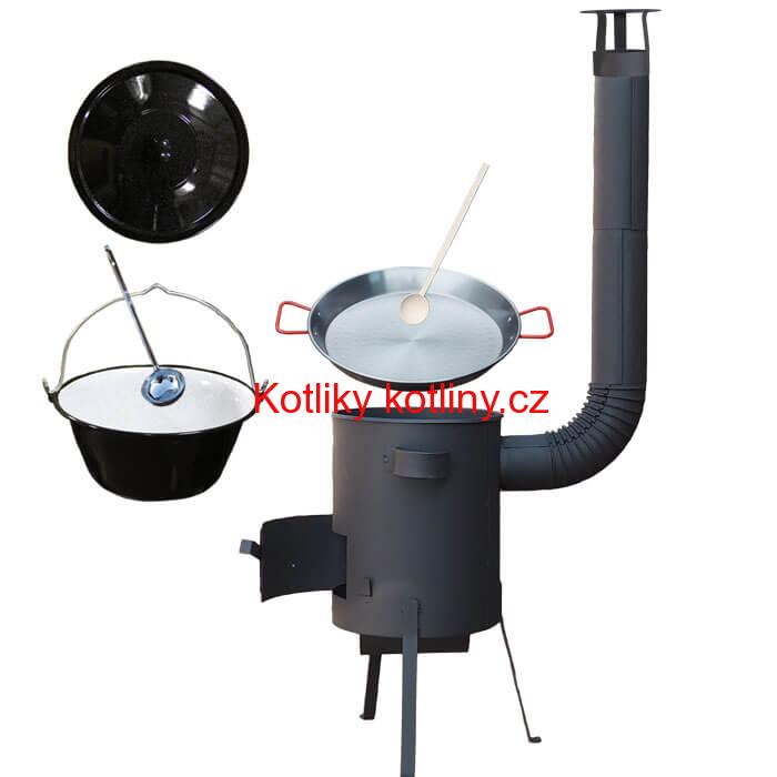 Smaltovaný kotlík 20 L + Paella ocelová pánev 46 cm + žáruvzdorná kotlina 42 PLUS 600 4 MM