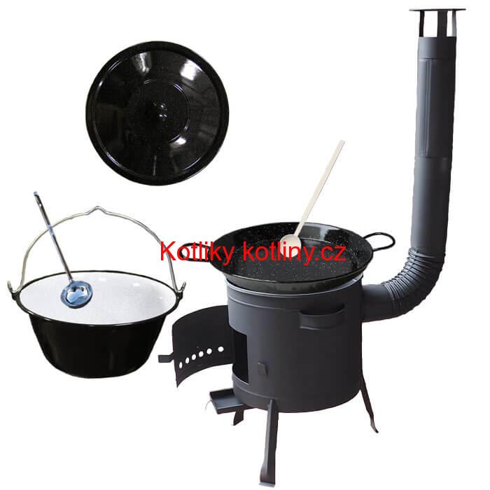 Smaltovaný kotlík 16 L + Paella smaltovaná pánev 42 cm + žáruvzdorná nízká kotlina 39 PLUS 600
