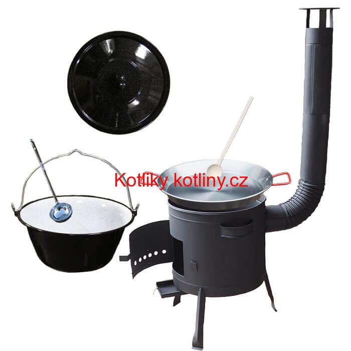 Smaltovaný kotlík 16 L + Paella ocelová pánev 42 cm + žáruvzdorná nízká kotlina 39 PLUS 600