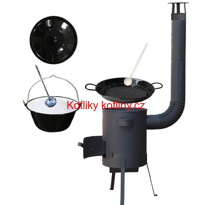 Smaltovaný kotlík 16 L + Paella snaltovaná pánev 42 cm + žáruvzdorná kotlina 39 PLUS 600 4 MM