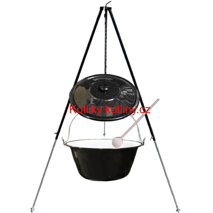 Smaltovaný kotlík 50 L + poklice + teleskopicka trojnožka 1,7 m