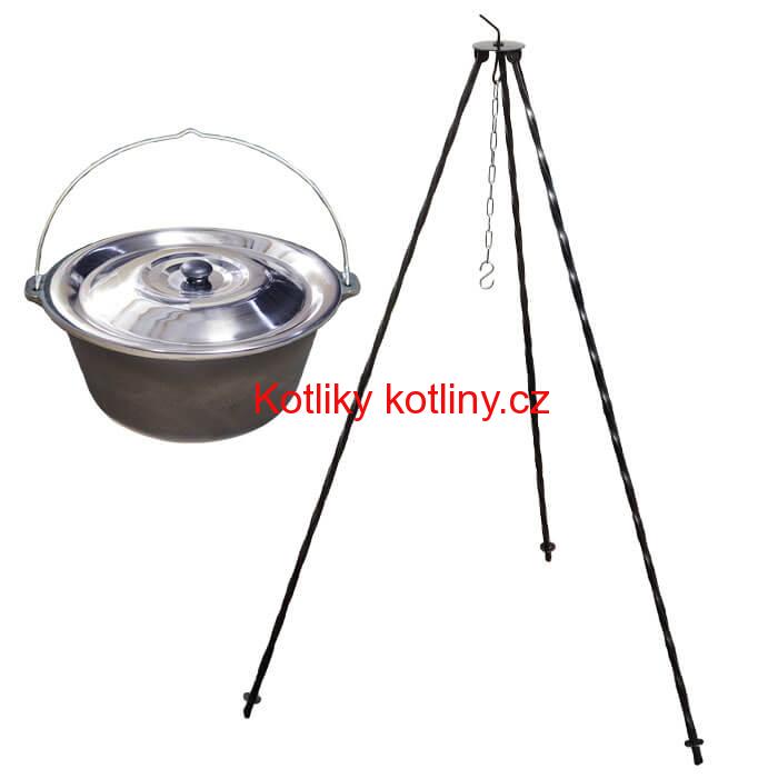 Litinový kotlík 7,2 L + poklice + trojnožka 1,2 m