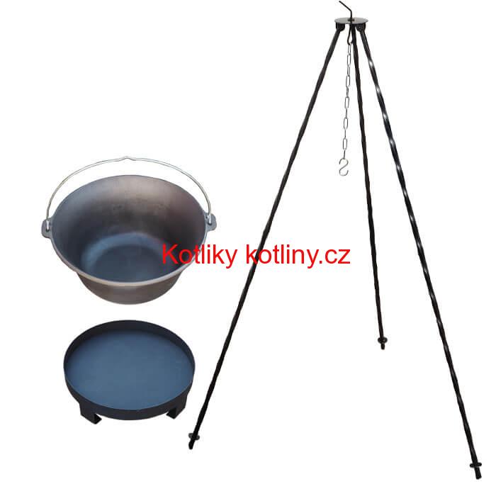 Litinový kotlík 10,8 L + trojnožka 1,2 m + ohniště 36 cm