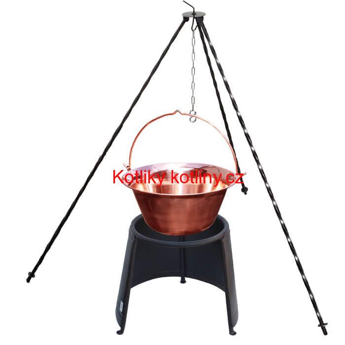 Měděný kotlík 20 L (1,2 mm) + chránič plamene 43 cm  + trojnožka 1,2 m