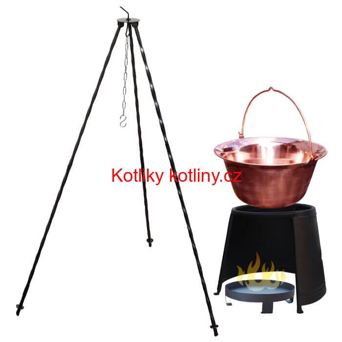 Měděný kotlík 10 L (1,2 mm) + chránič plamene 37 cm + ohniště 36 cm + trojnožka 1,2 m