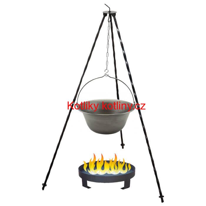 Železný kotlík 6 L (0,75 mm) + trojnožka 1 m + ohniště 36 cm