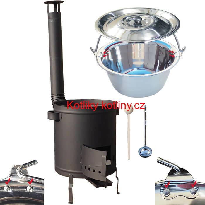 Nerezový kotlík 15 L (0,8 mm) zesílený s nýty + silnostěnná (1,5 mm) žáruvzdorná kotlina 36 PLUS 600