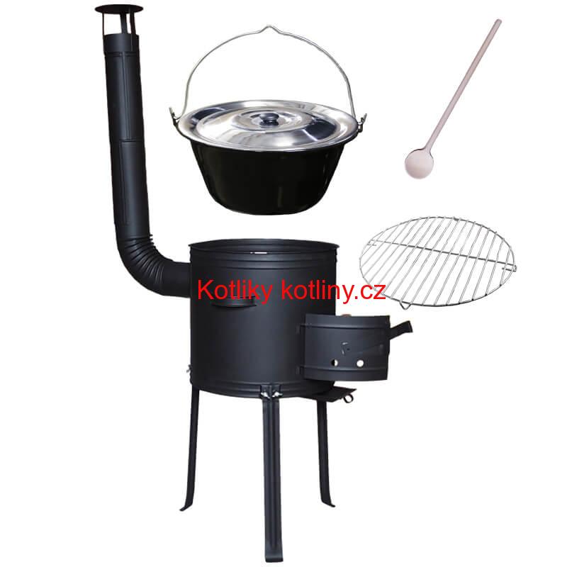 Smaltovaný kotlík 16 L + rošt ke grilování 40 cm + kotlina s vysokými nožičkami 39 cm žáruvzdorná barva PLUS 700