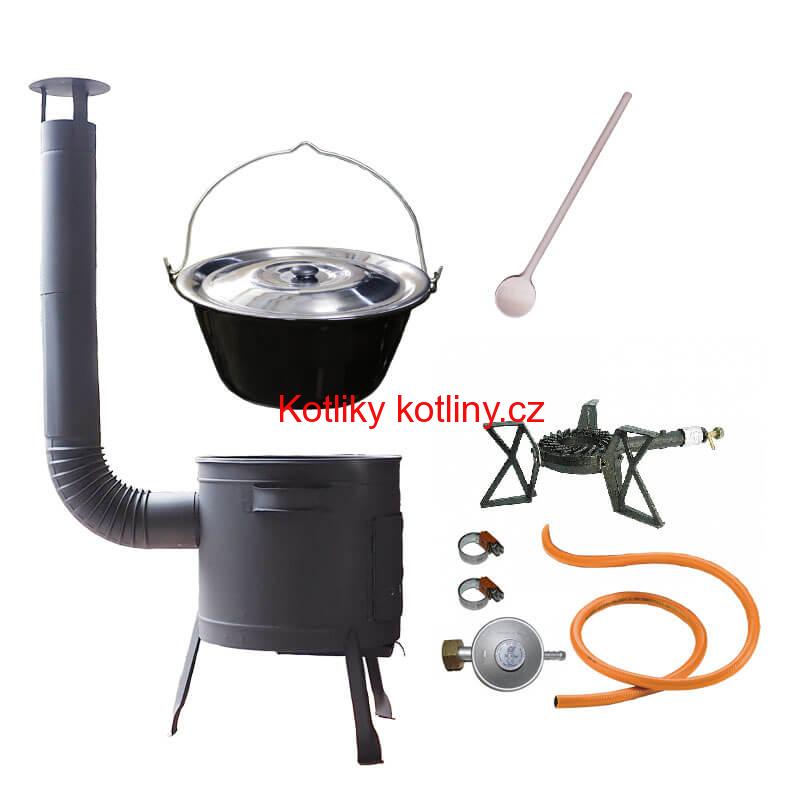 Smaltovaný kotlík (1,2 mm) 25 L + litinový hořák 5,5 kW + nízká kotlina 42 PLUS 600 + nerezová poklice INOX