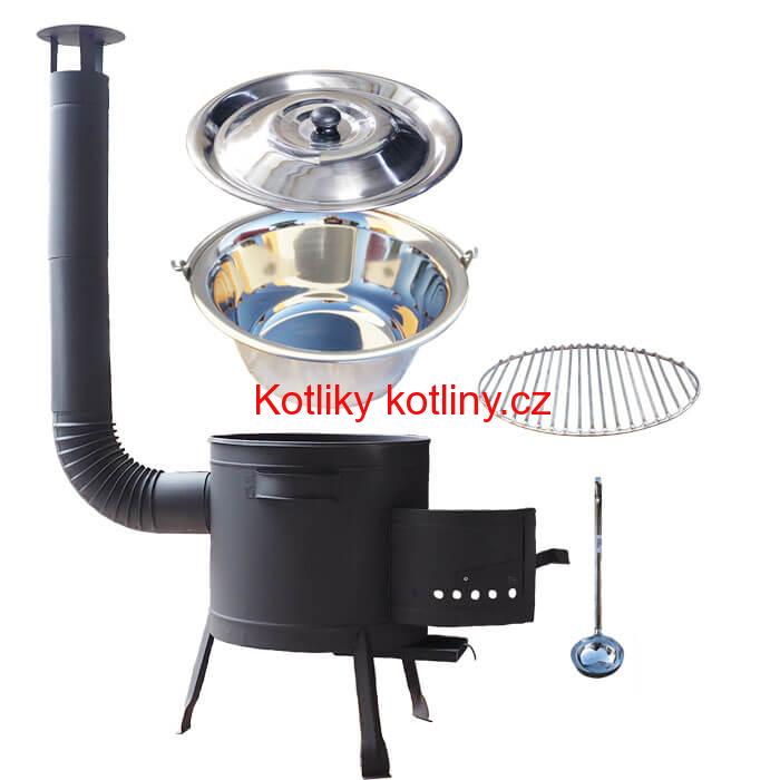 Nerezový kotlík 22 L (0,8 mm) INOX + Nerezový rošt 45 cm + nízká žáruvzdorná kotlina 42 cm PLUS 600