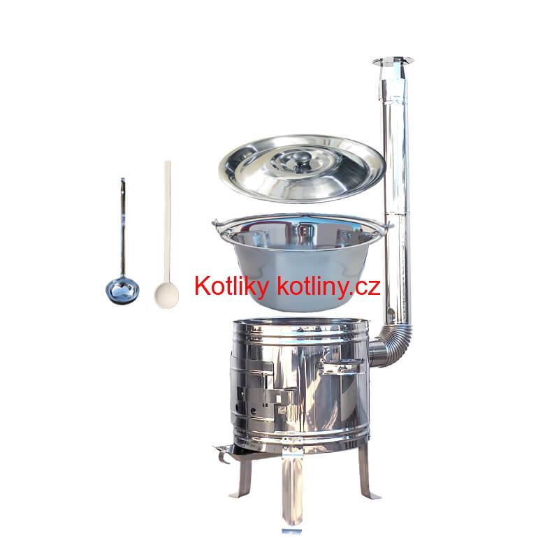 Nerezový kotlík 15 L (0,8 mm) zesílený s nýty + nerezová kotlina 36 cm TOP INOX