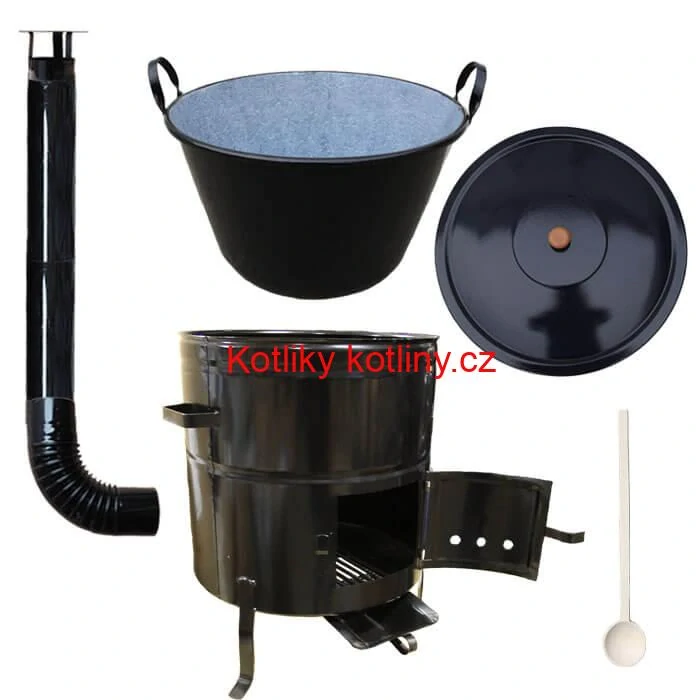 Zabijačkový smaltovaný kotel 60 L + kovová kotlina 53 cm + kouřovod