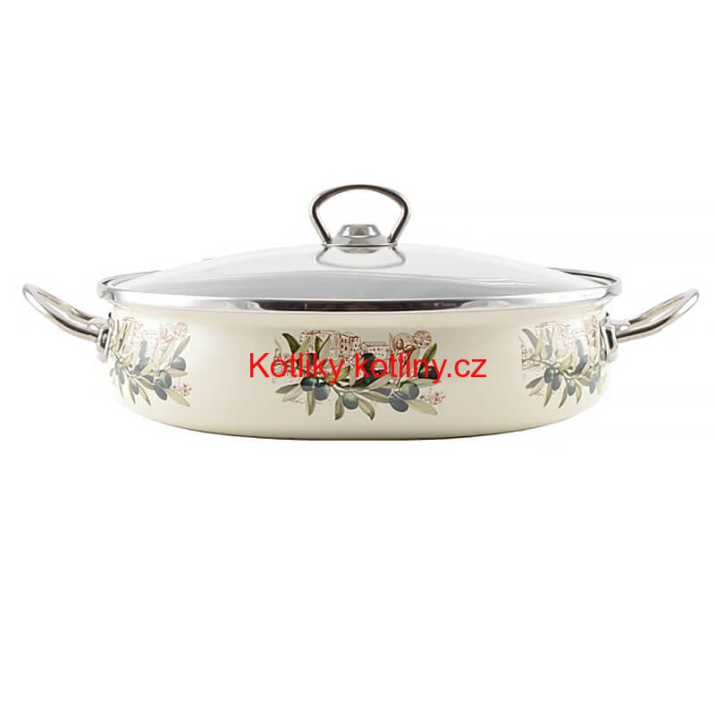 Smaltovaný rendlík s poklicí 30 cm OLIVA