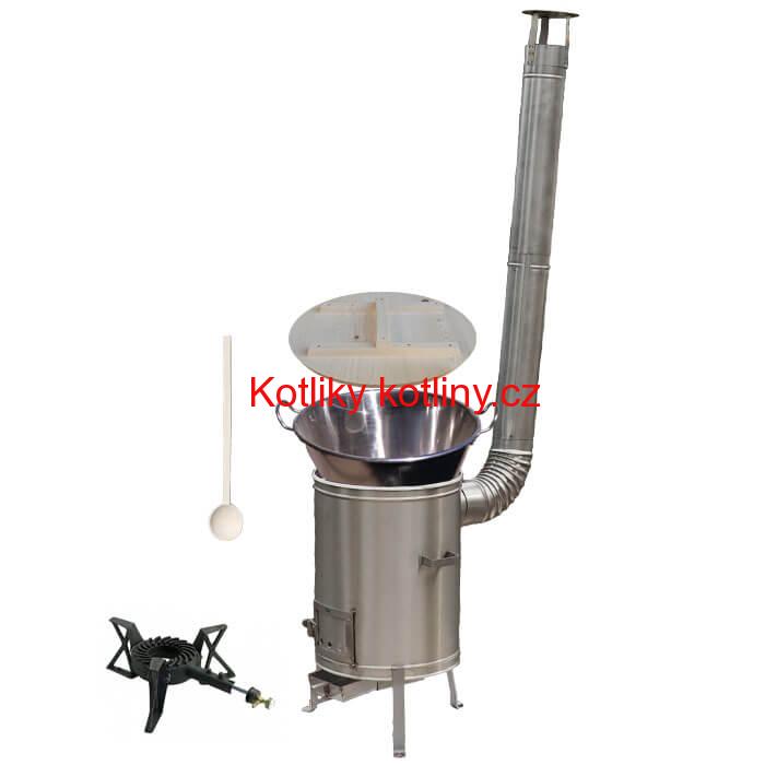Zabijačkový nerezový kotel 100 L + nerezová kotlina 60 cm + hořák 7 kW a vařečka