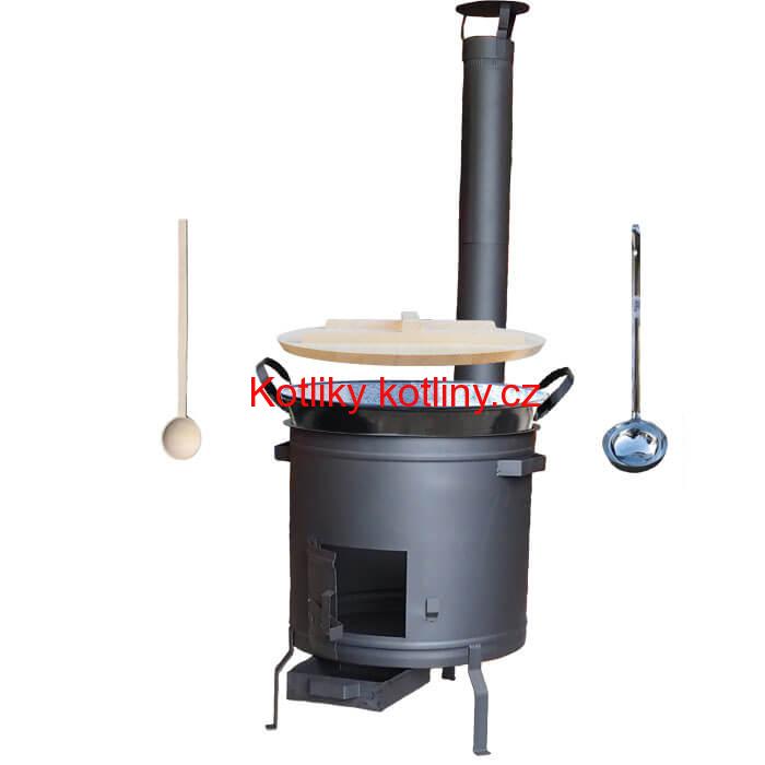 Smaltovaný kotel 100 L + žáruvzdorná kotlina 60 cm PLUS 600 + vařečka a naběračka BIG PARTY
