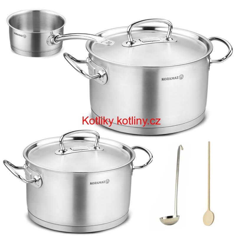 Sada nerezových hrnců s poklicí + rendlík 2 + 1 ks 6 L, 10 L, 2,8 L