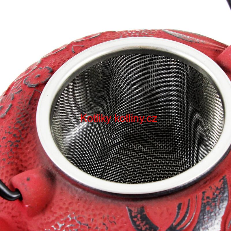 Litinový čajník 600 ml červený