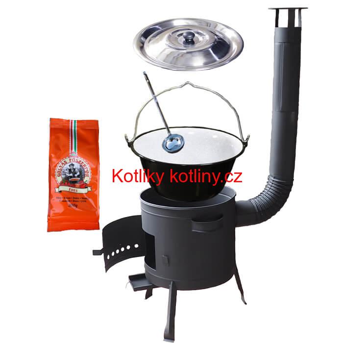 Smaltovaný kotlík 25 L (1,2 mm) + nerezová poklice + nízká žáruvzdorná kotlina (0,8 mm) 42 PLUS 600