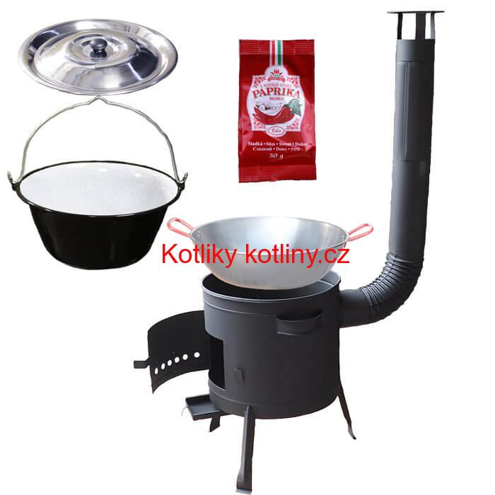 Smaltovaný kotlík 22 L + Pánev PAELLA (WOK) 45 cm + sladká paprika 50 g + nízká kotlina 42 PLUS 600