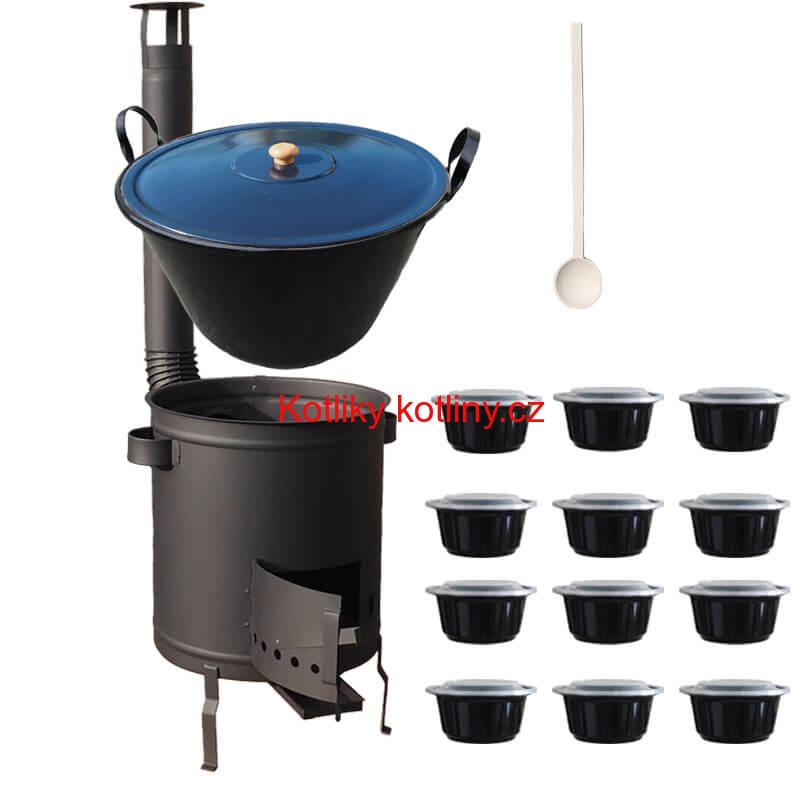 Smaltovaný kotel 60 L + silná kovová kotlina 53 cm (1,5 mm) STRONG PLUS 600 + misky 12 ks