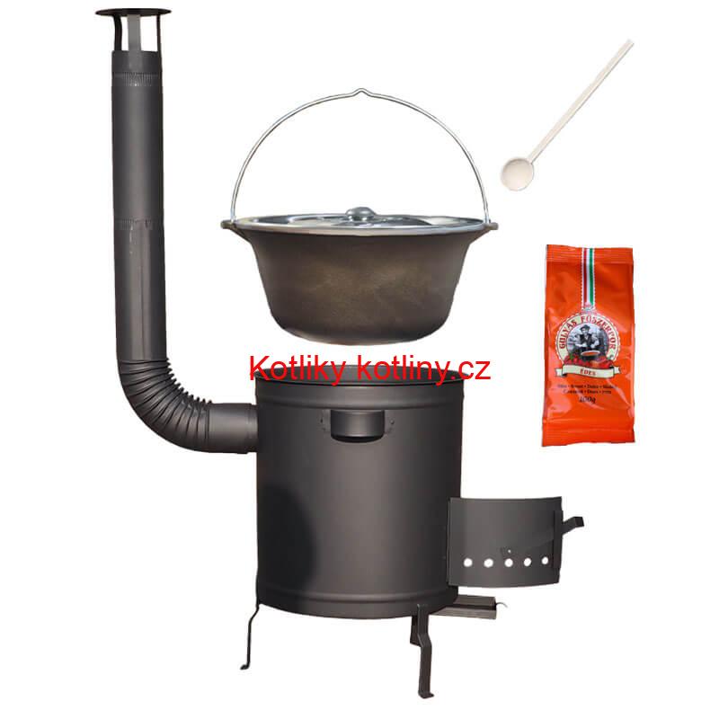 Litinový kotlík 16 L + silnostěnná kotlina 36 cm (1,5 mm) STRONG + žáruvzdorná barva Plus 600