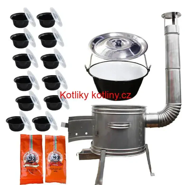 Smaltovaný kotlík 22 L (1,2 mm) + nerezová kotlina 42 cm TOPLUX + misky 12 ks + 2 x pepř na guláš 100 g