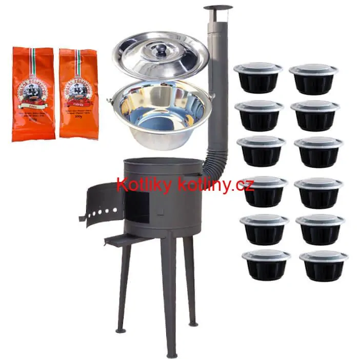 Nerezový kotlík 22 L (0,8 mm) INOX + vysoká žáruvzdorná kotlina 42 cm PLUS 600 + misky 12 ks + 2 x pepř na guláš 100 g