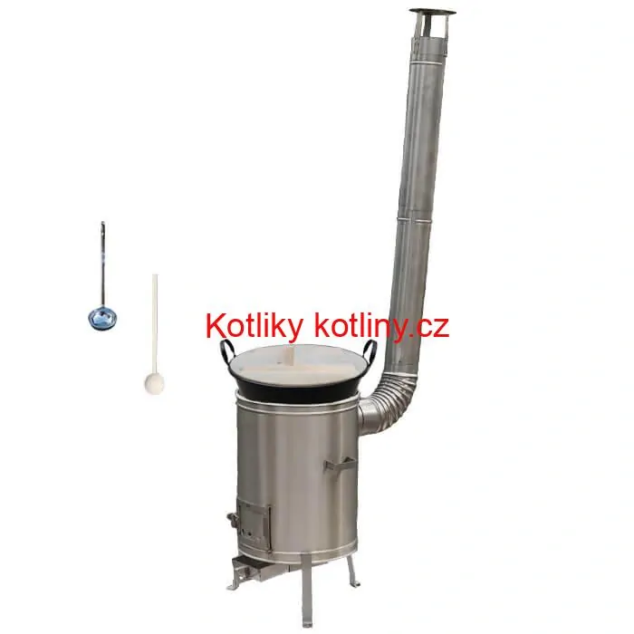 Zabijačkový smaltovaný kotel 100 L + nerezová kotlina (1,5 mm) 60 cm LUX + vařečka a naběračka
