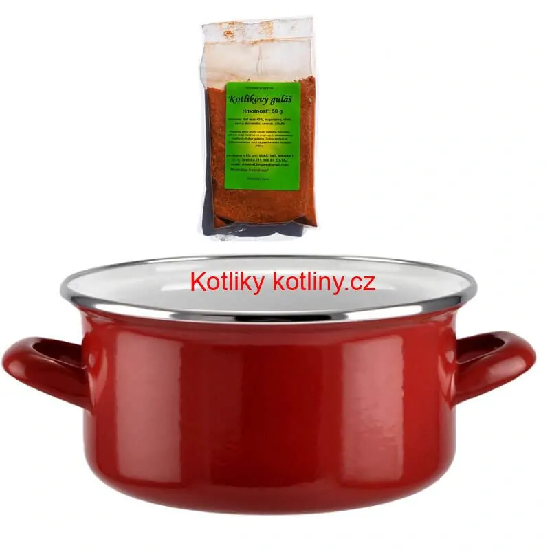 Smaltovaný kastrol s poklicí 5 L červený + pikantní směs koření 50 g Kotlíkový guláš