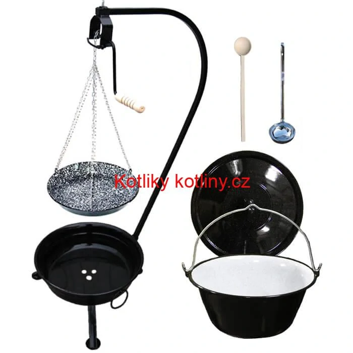 Smaltovaný kotlík 30 L (1,2 mm) + smaltovaná pánev + přenosné ohniště