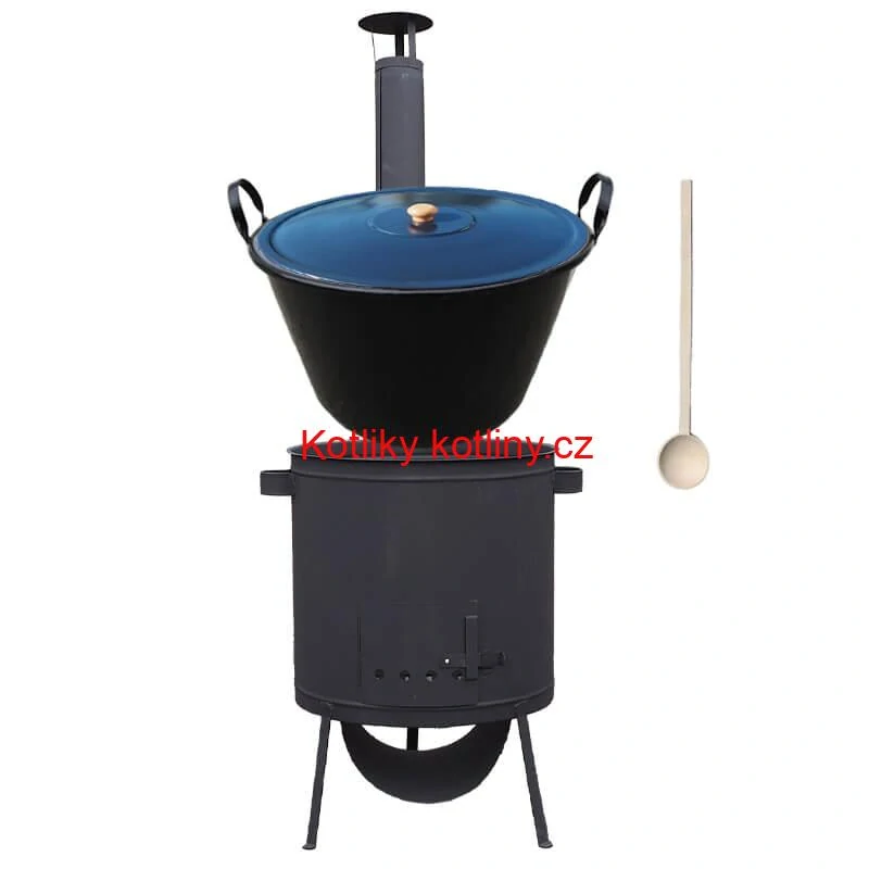Smaltovaný kotel 60 L na zabijačku + žáruvzdorná kotlina 53 PLUS 600 4 MM + vařečka
