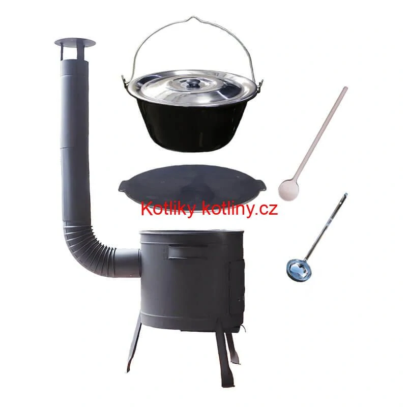 Smaltovaný kotlík 25 L + litinová pánev 45 cm + nízká žáruvzdorná kotlina 42 cm PLUS 600