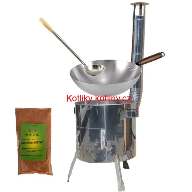 Nerezový kotlík 10 L (0,8 mm) + nerezová kotlina 31 INOX LUSTRO + Wok + koření 50 g