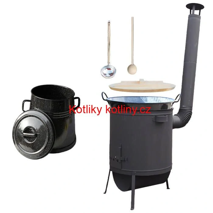 Smaltovaný kotel 100 L + žáruvzdorná kotlina 42 PLUS 600 4 MM + nádoba na sádlo 10 L