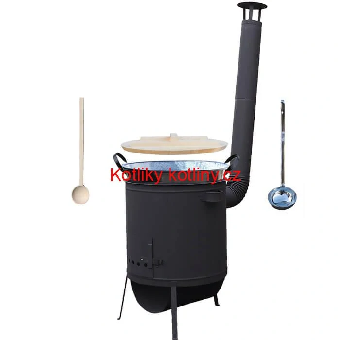 Smaltovaný kotel 100 L + žáruvzdorná kotlina 42 PLUS 600 4 MM + vařečka a naběračka BIG PARTY