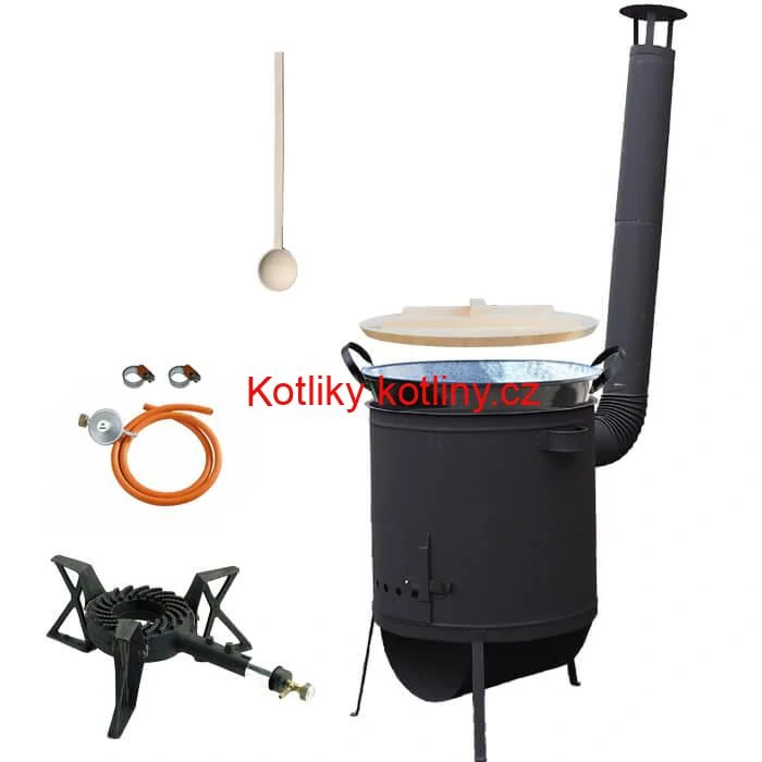 Zabijačkový smaltovaný kotel 100 L, žáruvzdorná kotlina 42 PLUS 600 4 MM, hořák 7 kW + vařečka