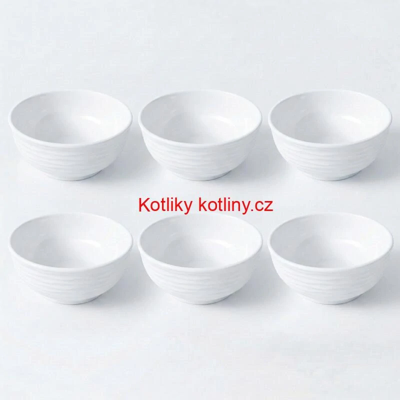 Sada 6 ks: Prémiové bílé misky s kamennou strukturou (750 ml)