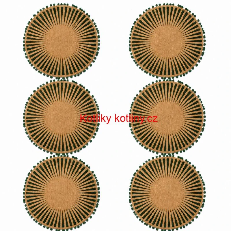 Kulaté jutové podložky pod talíř zelené s bambulkami 37 cm, 6 ks