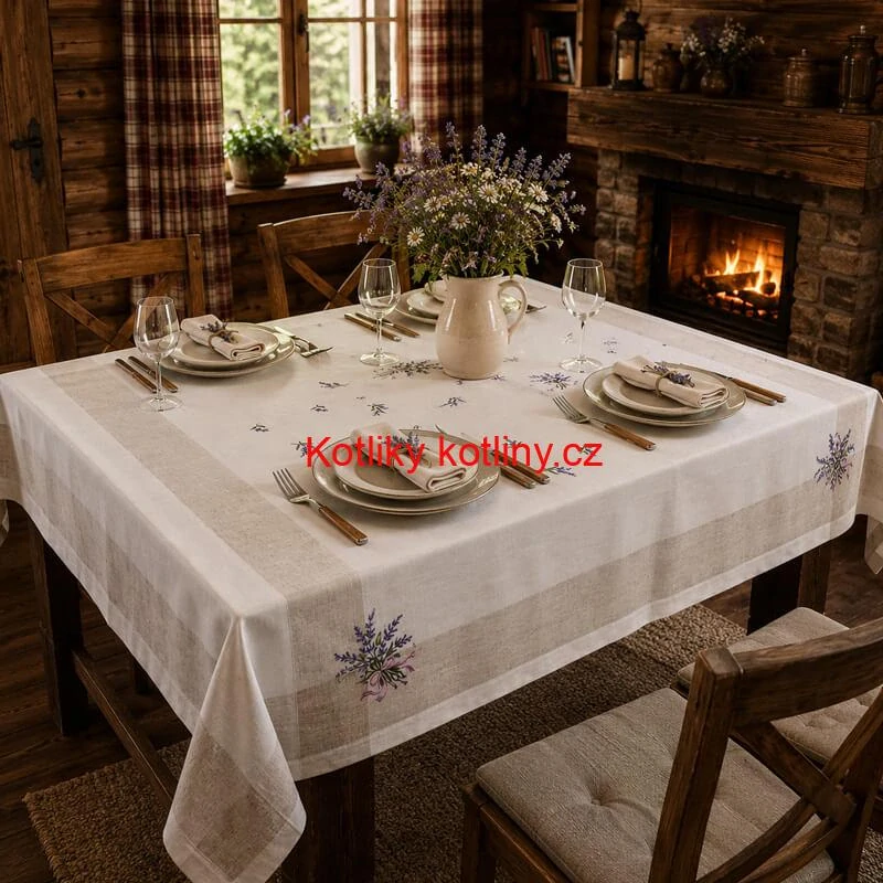Hrubší textilní ubrus Levandule Provence 150 × 220 cm