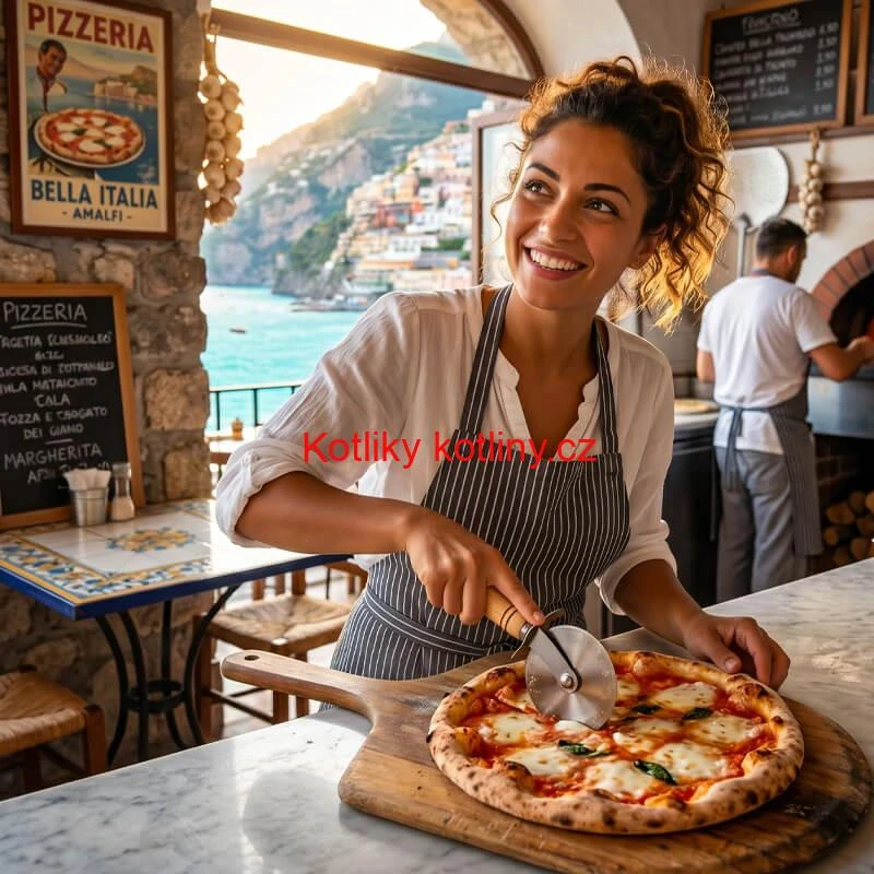 Kráječ na pizzu s dřevěnou rukojetí 22 cm