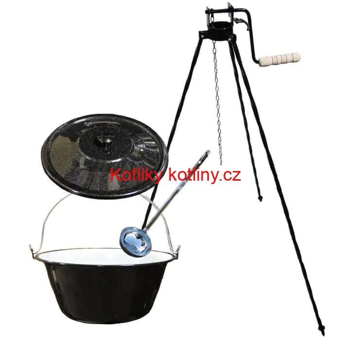 Smaltovaný kotlík 20 L + poklice + stojan s kladkou VAR