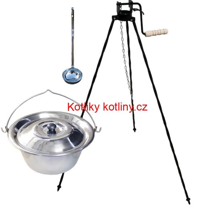 Nerezový kotlík 10 L + poklice + stojan s kladkou VAR