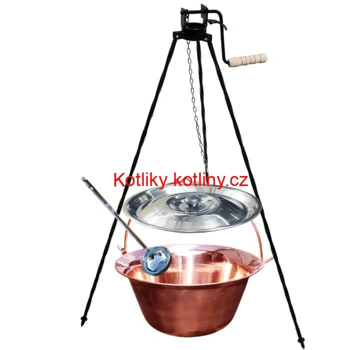 Měděný kotlík 10 L (1,2 mm) + poklice + stojan s kladkou VAR